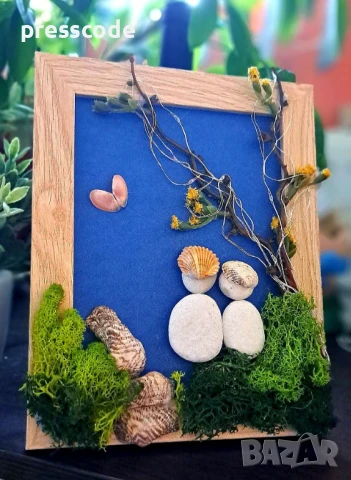 Светеща картина с камъни, миди и скандинавски мъх , снимка 3 - Картини - 50628277