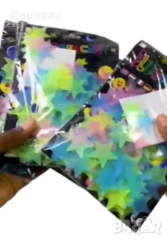 Светещи фигурки за стена – звезди и луни в цветен микс, снимка 2 - Фигурки - 49339492