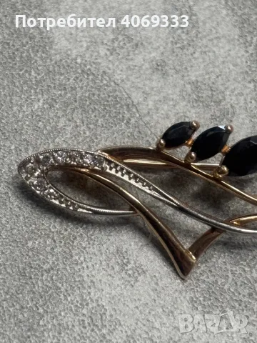 Руска Златна брошка с естествени камъни, снимка 8 - Колиета, медальони, синджири - 49874324