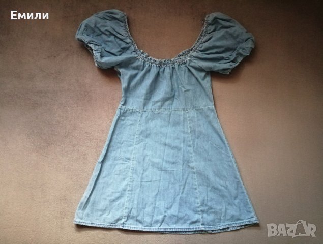 Нова дамска къса дънкова рокля с буфан ръкави р-р L, снимка 12 - Рокли - 43697660