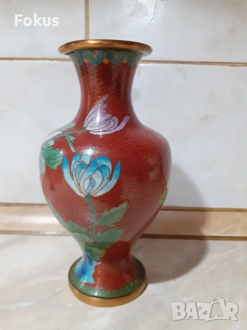 Cloisonne Клоазоне стара красива ваза бронз клетъчен емайл, снимка 2 - Антикварни и старинни предмети - 53357474
