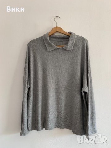 Сива дамска блуза с яка, снимка 2 - Блузи с дълъг ръкав и пуловери - 26332218