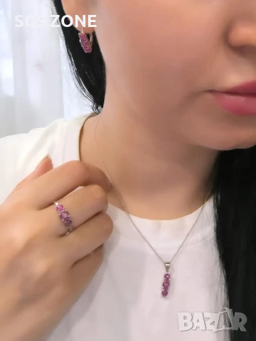 СРЕБЪРНИ ОБЕЦИ С РУБИН, САПФИР, ИЗУМРУД., снимка 2 - Обеци - 51143715