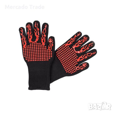 Ръкавици за барбекю Mercado Trade, Пожароустойчиви, Черни-червени, 2бр.