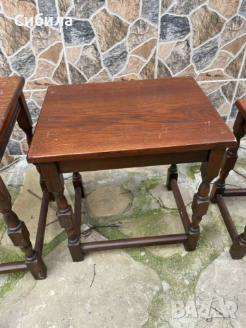 Комплект антични помощни масички (3 броя) – масивно дърво, снимка 2 - Антикварни и старинни предмети - 52919697