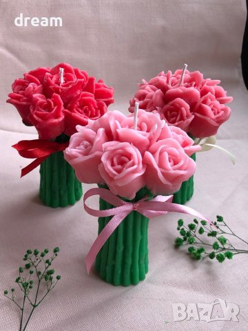Ръчно изработени ароматни свещи”Букет от рози”, снимка 7 - Декорация за дома - 39399099
