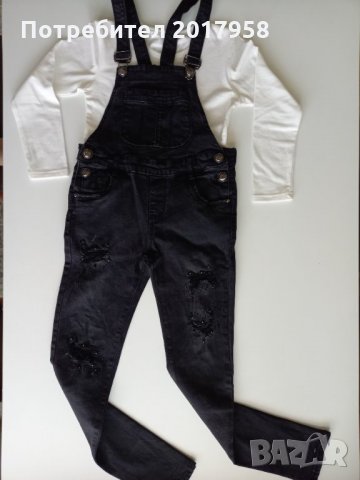 Черен, ластичен, дънков гащеризон и/или блуза 134см., снимка 2 - Детски панталони и дънки - 34801675