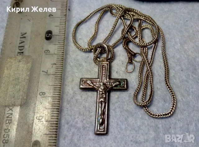 РАЗПЯТИЕ СРЕБЪРЕН КРЪСТ МАРКОВО ЛАКИРАНО СРЕБРО 925 със СРЕБЪРНА ВЕРИЖКА РЪЧНА РЕТРО ПЛЕТКА 25160