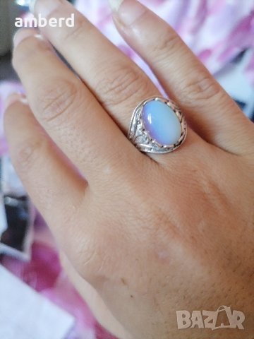 Сребърен пръстен с лунен камък - модел R106, снимка 2 - Пръстени - 43876985
