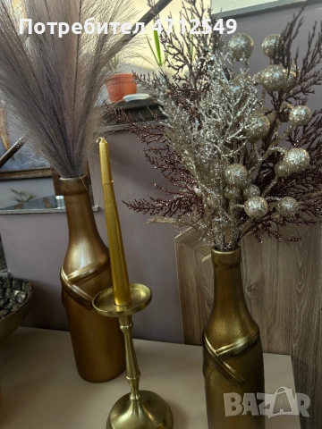 Комплект с две бутилки и свещник, снимка 3 - Декорация за дома - 53145232