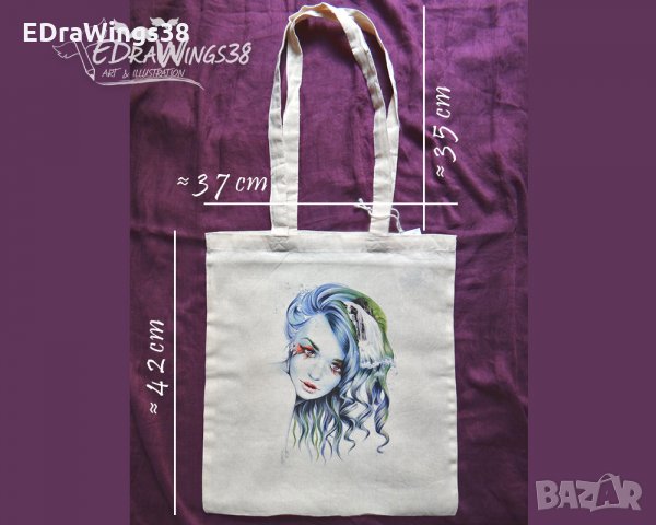 Текстилна чанта / торба за пазар с дълги дръжки "Вода", снимка 3 - Чанти - 28124064