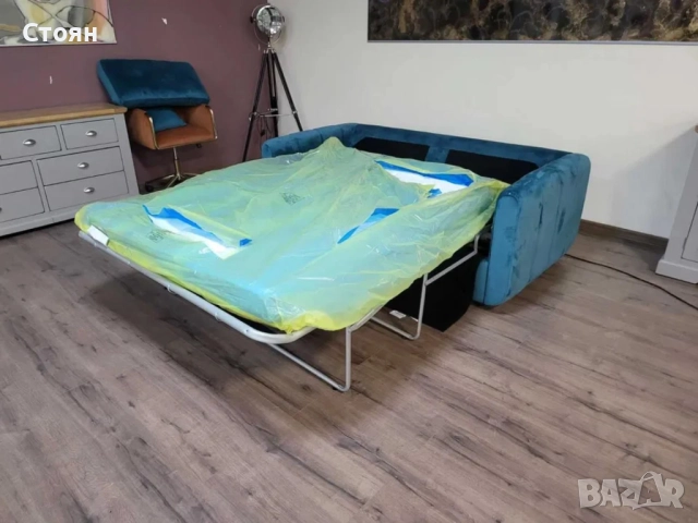 Син диван от плат с функция сън голяма двойка, снимка 2 - Дивани и мека мебел - 51955424