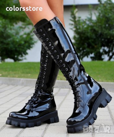 Равни ботуши - черен лак - K08, снимка 2 - Дамски ботуши - 38926296