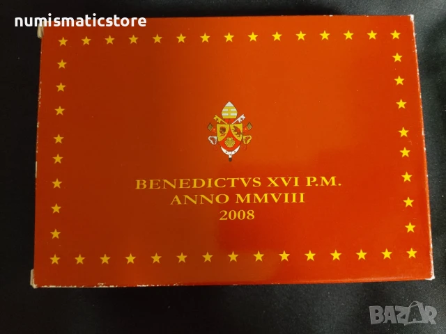 Ватикана PROOF 2008 г. - комплектен сет от 1 цент до 2 евро + възпоменателен сребърен медал