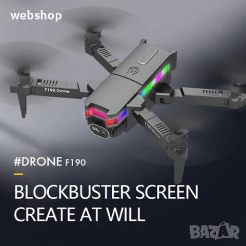 Drone F190 черен модел с LED, 4k камера, Wifi свързаност, сензор за гравитация, 360° ротация , снимка 3 - Дронове и аксесоари - 39973364