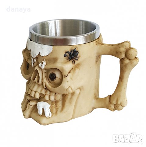 Масивна 3D чаша череп с бяла пяна паяк и паяжина 400ml, снимка 3 - Чаши - 26408126