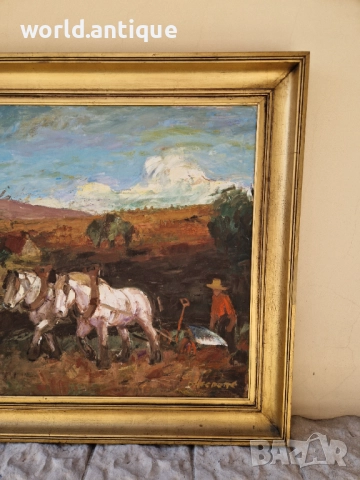 Майсторска огромна антикварна авторска картина масло върху платно , снимка 4 - Картини - 52019785