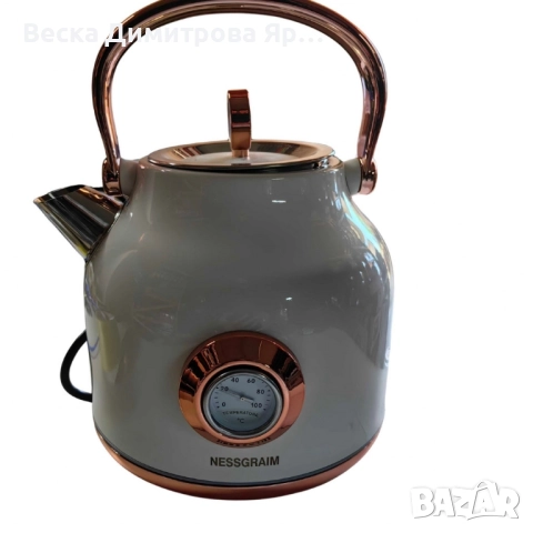 Електрически чайник NESSGRAIM от неръждаема стомана с ретро термометър – 1.7 L, 2200W, снимка 7 - Кани - 52143030