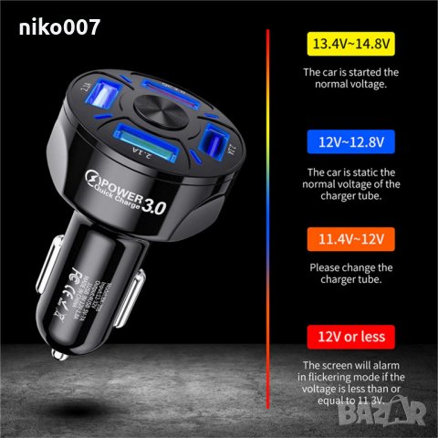 бързо зарядно 45W за кола за телефон-таблет и др.4X Usb Quick Charge, снимка 2 - Аксесоари и консумативи - 32728280