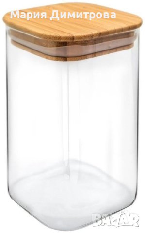 Квадратен стъклен буркан с дървена капачка, различни размери, снимка 5 - Аксесоари за кухня - 43425209