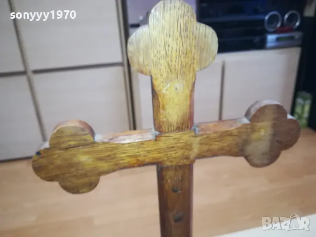 ДЪРВЕН КРЪСТ С ОСНОВА 50СМ 1011241621, снимка 2 - Антикварни и старинни предмети - 47914721