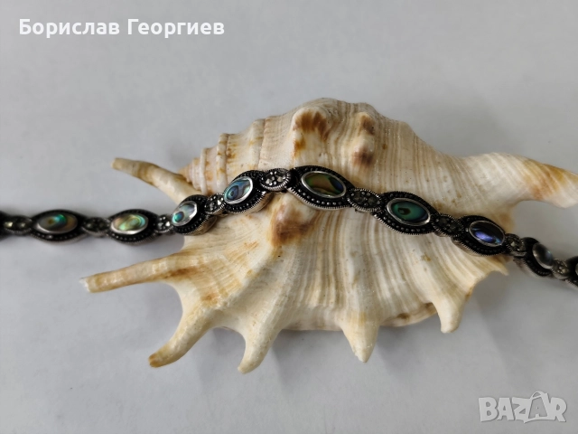 Сребърна гривна с кралски седеф, снимка 3 - Гривни - 52838776