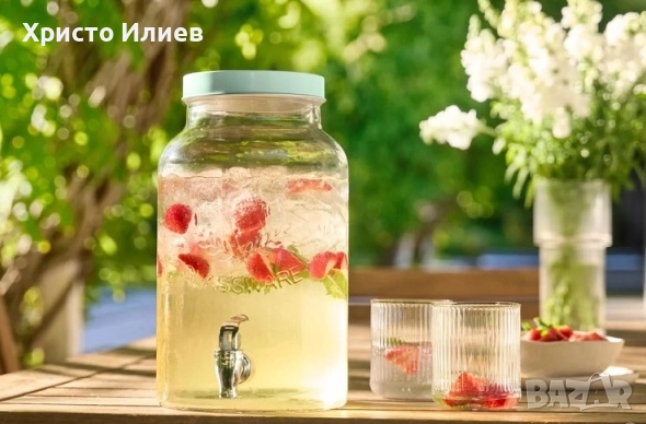 Стъклен Диспенсър за течности Стъклен съд за напитки с канелка, снимка 4 - Други стоки за дома - 51362290