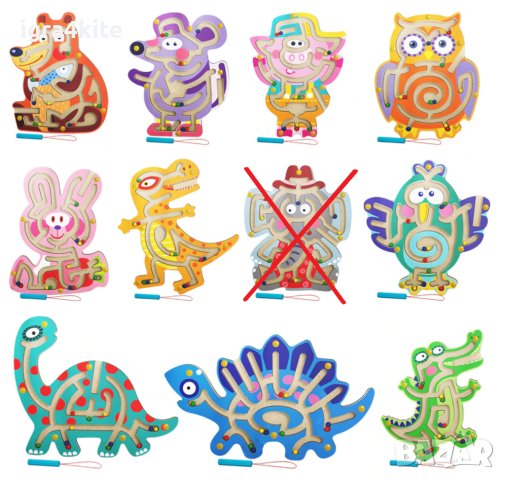 Дървени магнитни лабиринти 10 модела с животни НОВО! / Дървени играчки