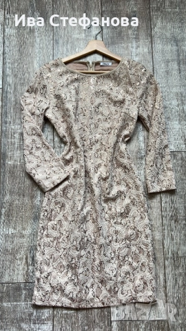 Нова парти коктейлна официална елегантна къса бежова екрю златна рокля пайети паетена , снимка 3 - Рокли - 51847373