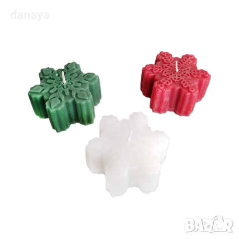 6233 Коледна свещ снежинка или подарък – бяла, зелена, червена, снимка 8 - Други - 52413517