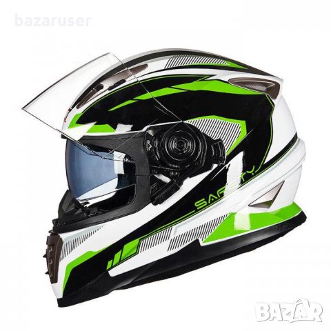 Каска за Мотор 999-1 Зелено /Бяла 181596-999-1 BLD, снимка 2 - Аксесоари и консумативи - 32411534