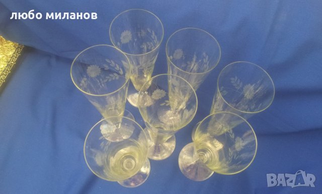Винтидж чаши за вино, шампанско, ръчна гравюра – 7 бр, снимка 4 - Чаши - 38375023