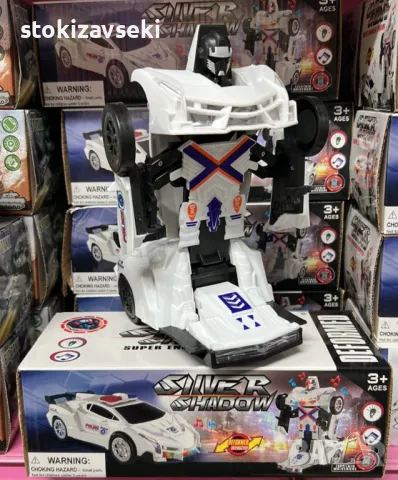 Полицейски трансформер – Бяла кола, превръщаща се в робот с функции на звук и светлина, снимка 1