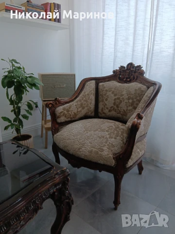 Елегантна холна гарнитура от масивен орех, бароков стил – 1970 г., снимка 7 - Дивани и мека мебел - 51308349