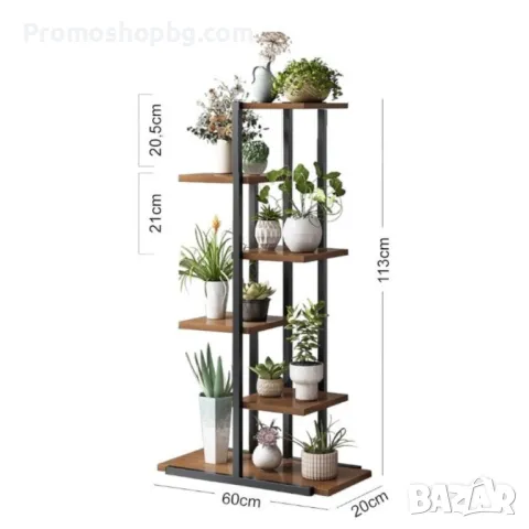 ПРОМОЦИЯ! Поставка за цветя, етажерка, цветарник метална, с 6 дървени рафта, 113 x 60 x 20 cm, снимка 7 - Други стоки за дома - 44327945