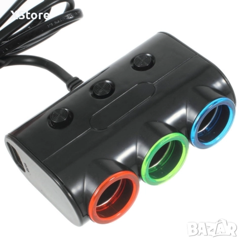 Мултифункционално зарядно за кола - 2 USB порта и 3 гнезда за запалка – 120W мощност и стилен дизайн, снимка 2 - Аксесоари и консумативи - 52482837