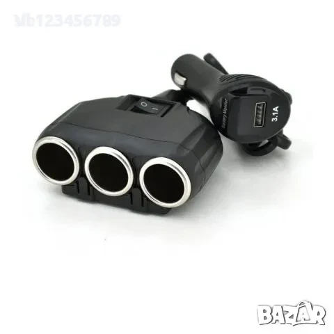 Разклонител за запалка 3 в 1, 3 гнезда, USB, вграден ВОЛТМЕТЪР, снимка 2 - Аксесоари и консумативи - 52287527