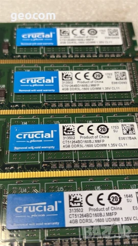16GB (4x4GB) DDR3L Crucial/Micron PC3L-12800U (1600Mhz,CL-10,КИТ), снимка 3 - RAM памет - 51417804