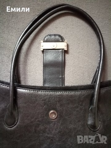 Голяма дамска кожена чанта в черен цвят - подарък при поръчка над 14 лв , снимка 9 - Чанти - 43689829