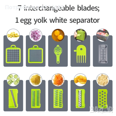 16 в 1 Ръчен Чопър за Зеленчуци с Контейнер и Рендета, снимка 5 - Аксесоари за кухня - 53573604
