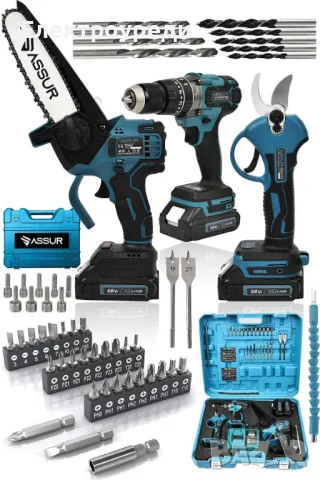 3В1 Безчеткова ножица, ударен винтоверт и безчеткова резачка с автоматично омасляване 36V 8AH В КУФА