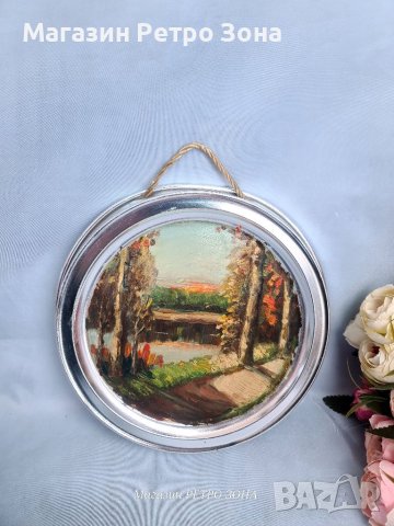 ТПК Тракийско творчество 1967 година - репродуция с маслени бои на метална основа, снимка 2 - Други ценни предмети - 40379527