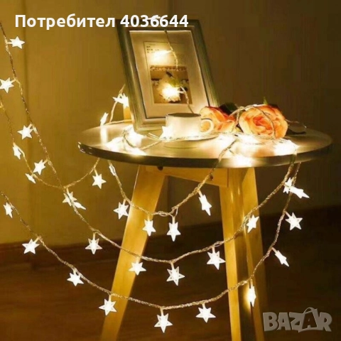 Светещи коледни LED лампички със звездички с щепсел., снимка 6 - Лед осветление - 51980847