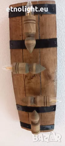 Полилеи от автентични реставирани бъчви с 4 ръчно изработени дървени чашки-конус, снимка 3 - Полилеи - 49004436