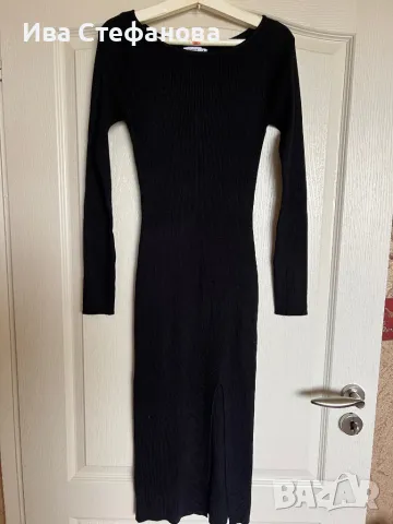 нова по тялото вискоза еластична спортно елегантна черна еластична рокля рипс рипсена цепка 