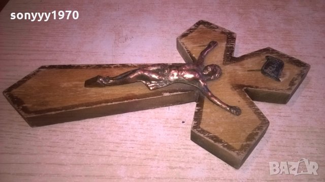 кръст с христос-23х14см-дърво мед/месинг, снимка 15 - Колекции - 28111223