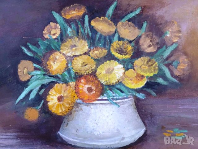 ПРОДАВАМ СТАРА БЪЛГАРСКА МАСЛЕНА КАРТИНА - МЕНЧЕ С ЦВЕТЯ/НИКОЛАЙ ИЛИЕВ, снимка 2 - Картини - 43671651