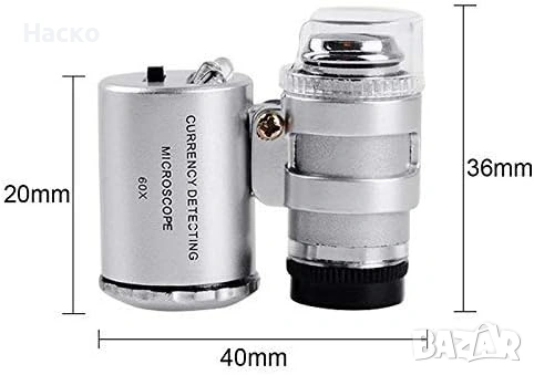 Джобен мини микроскоп 60X увеличение 3 LED, снимка 3 - Нумизматика и бонистика - 53441807