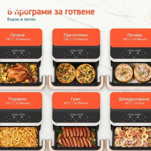 Фритюрник с горещ въздух Cosori Dual Blaze TwinFry , 10L, Бял * Безплатна доставка * Гаранция 2 год., снимка 7 - Фритюрници - 50708125