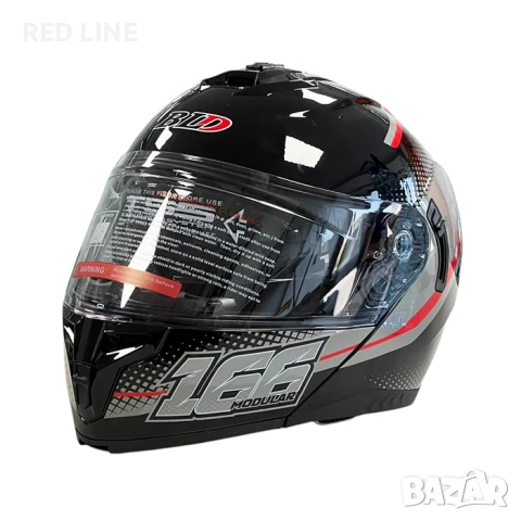 Mодуларна каска за мотор черно/червено, снимка 3 - Аксесоари и консумативи - 50809587